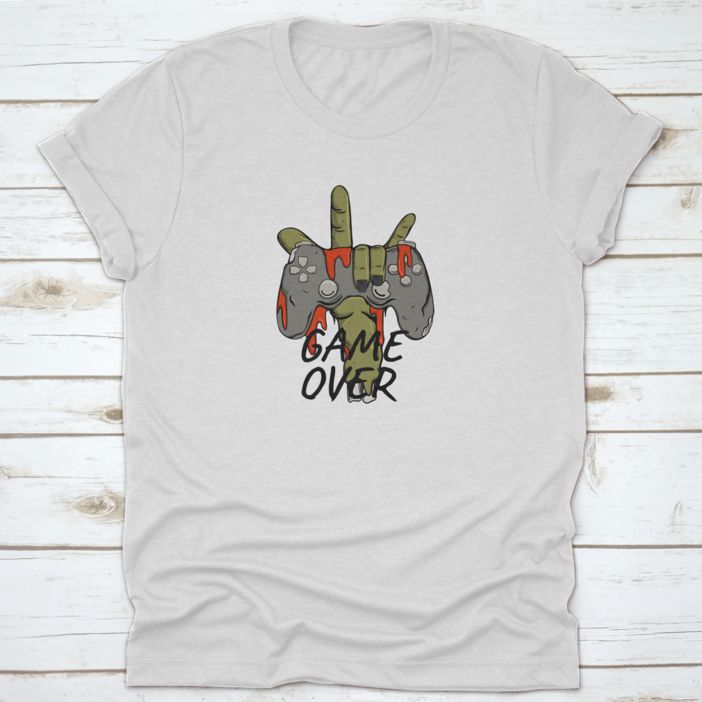 Game Over Halloween illustration t-shirt design featuring spooky graphics on a comfortable cotton fabric.