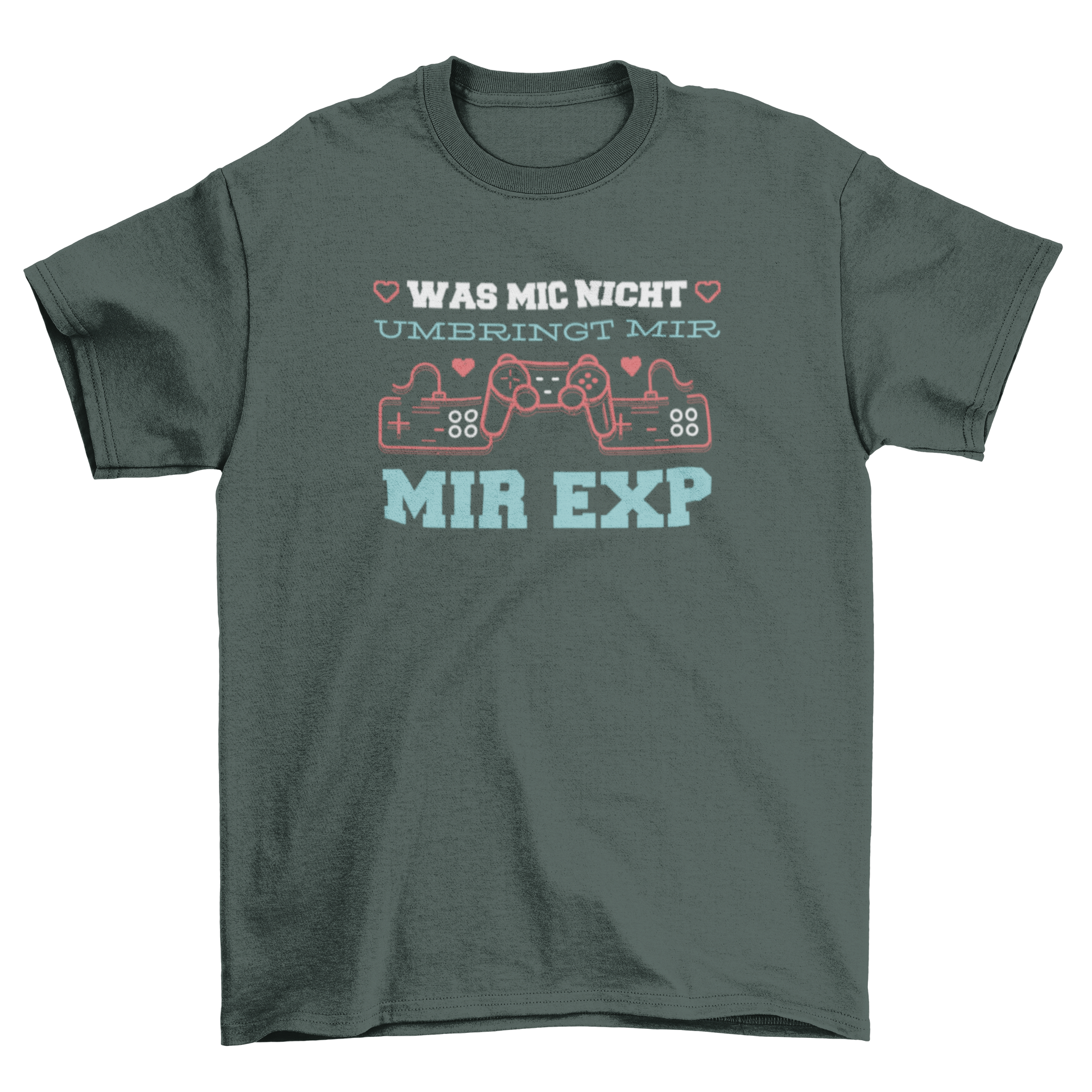Gamer Quote German T-Shirt featuring gaming controllers and motivational quote in German.