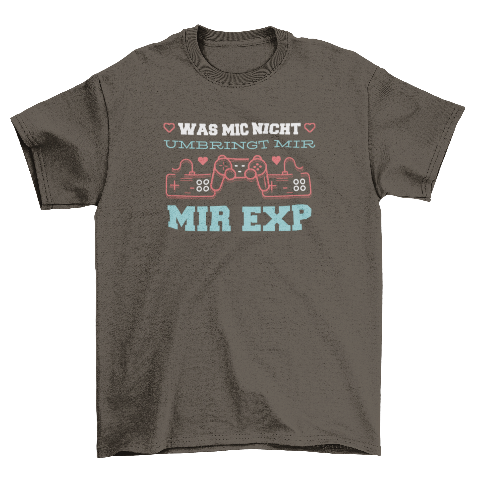 Gamer Quote German T-Shirt featuring gaming controllers and motivational quote in German.