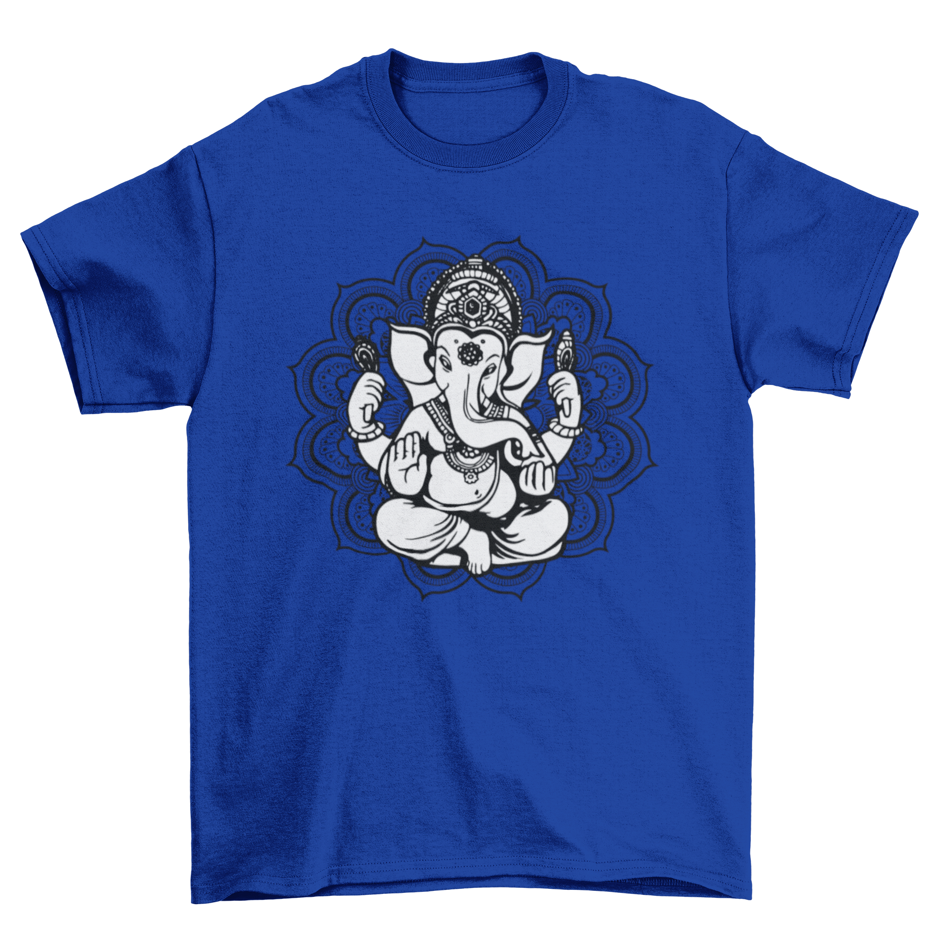 Ganesh Mandala T-Shirt featuring an intricate illustration of the elephant god Ganesh in vibrant mandala style.
