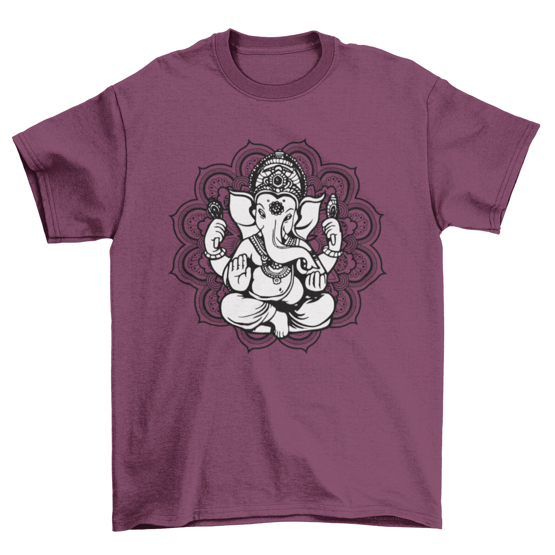 Ganesh Mandala T-Shirt featuring an intricate illustration of the elephant god Ganesh in vibrant mandala style.