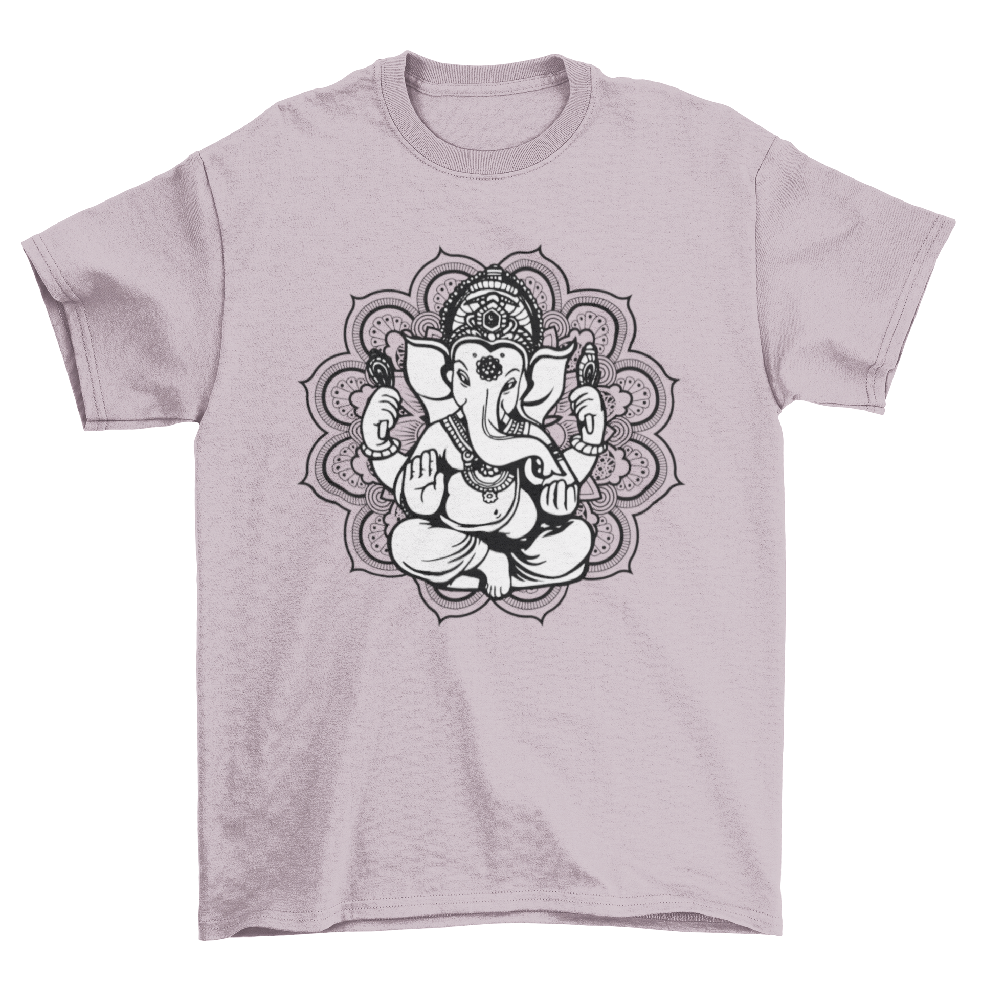 Ganesh Mandala T-Shirt featuring an intricate illustration of the elephant god Ganesh in vibrant mandala style.