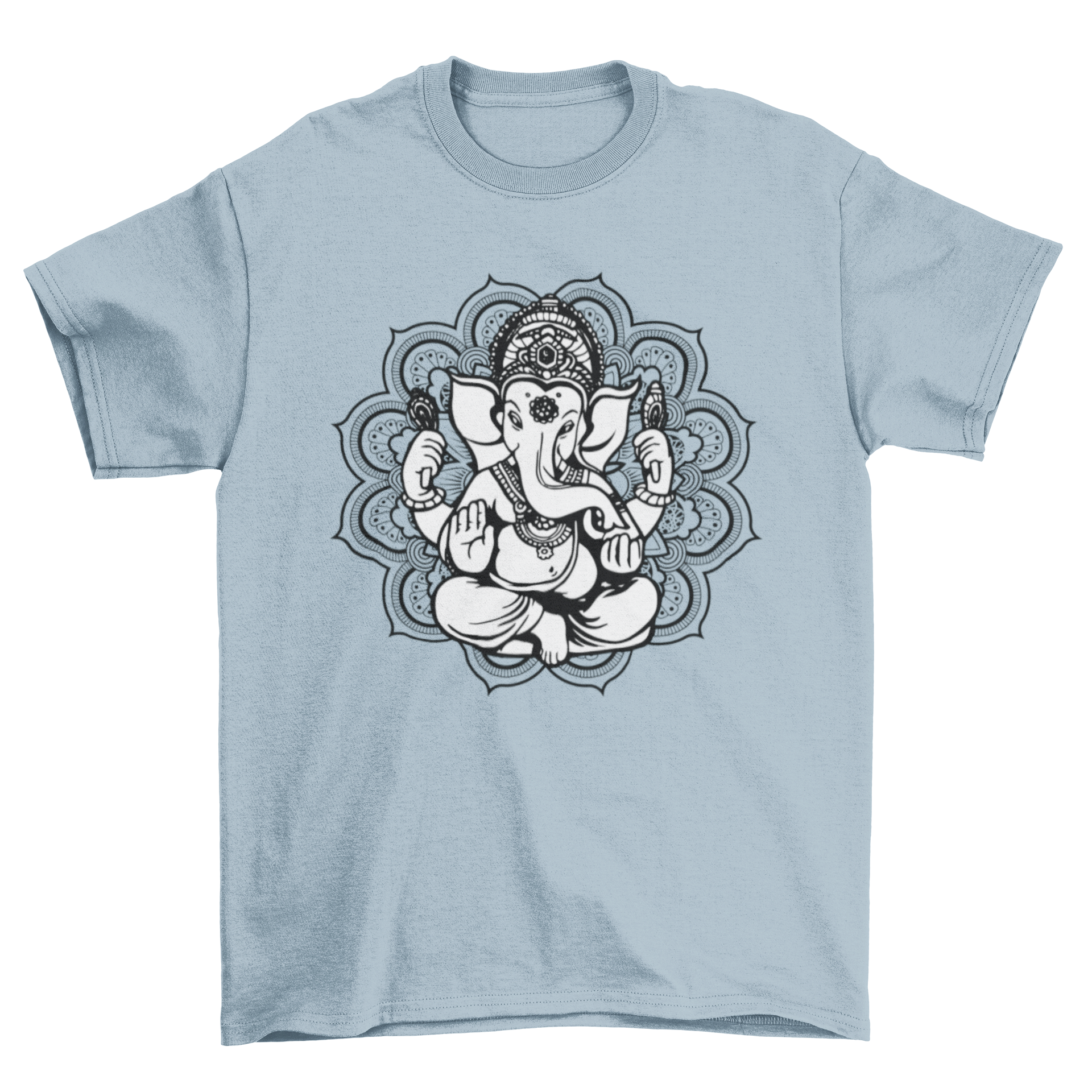 Ganesh Mandala T-Shirt featuring an intricate illustration of the elephant god Ganesh in vibrant mandala style.