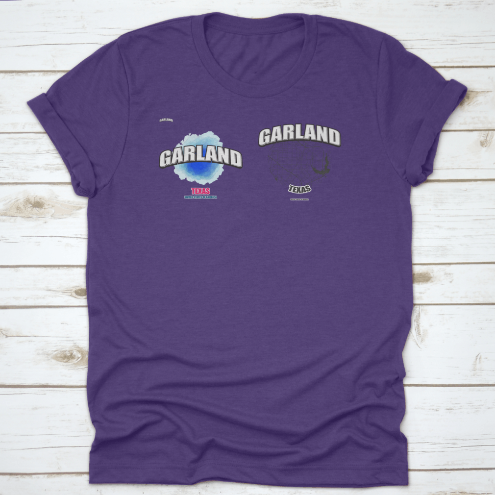 Garland, Texas logo design featuring two-in-one vector arts on a cotton fabric, showcasing a classic fit and midweight material.