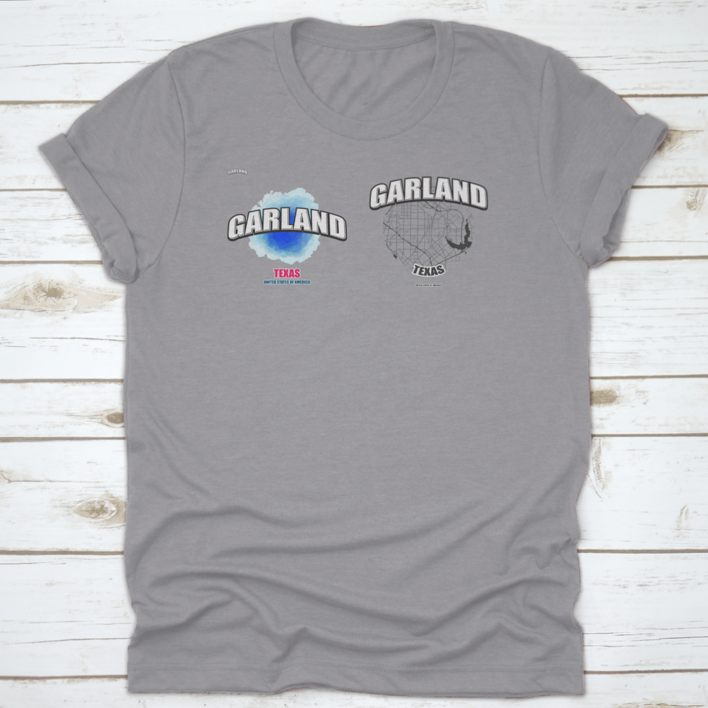 Garland, Texas logo design featuring two-in-one vector arts on a cotton fabric, showcasing a classic fit and midweight material.