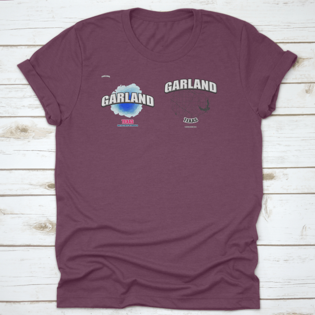 Garland, Texas logo design featuring two-in-one vector arts on a cotton fabric, showcasing a classic fit and midweight material.