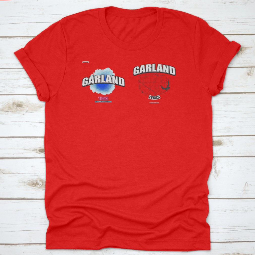 Garland, Texas logo design featuring two-in-one vector arts on a cotton fabric, showcasing a classic fit and midweight material.