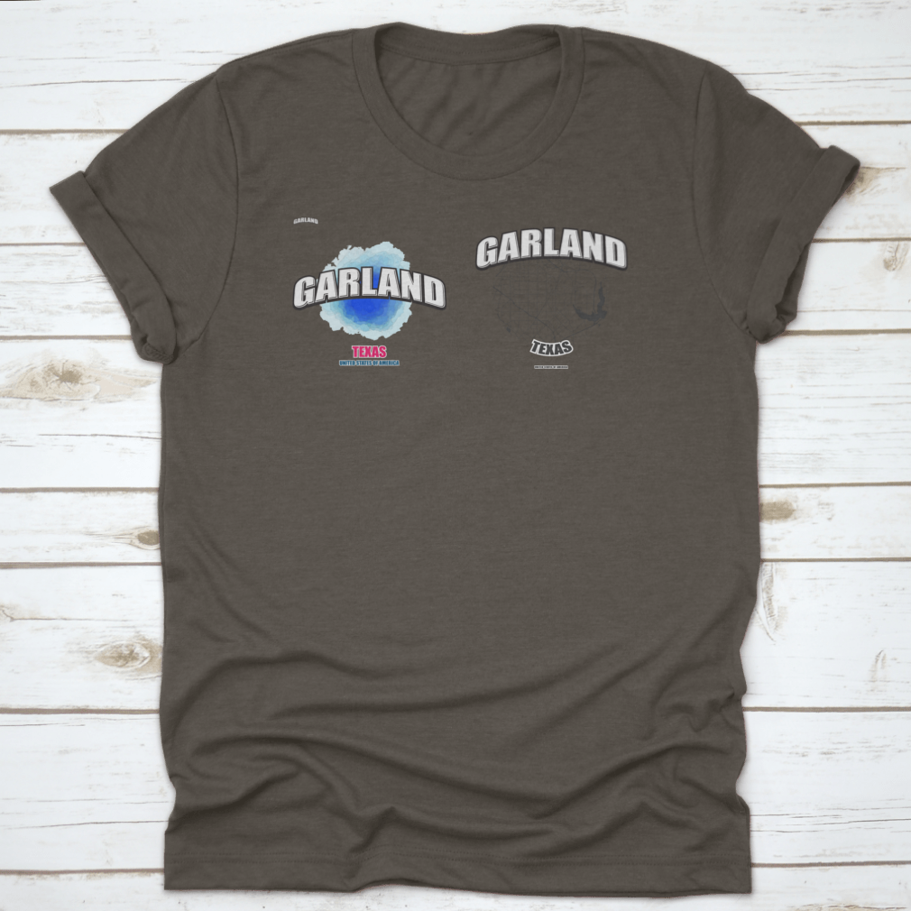 Garland, Texas logo design featuring two-in-one vector arts on a cotton fabric, showcasing a classic fit and midweight material.