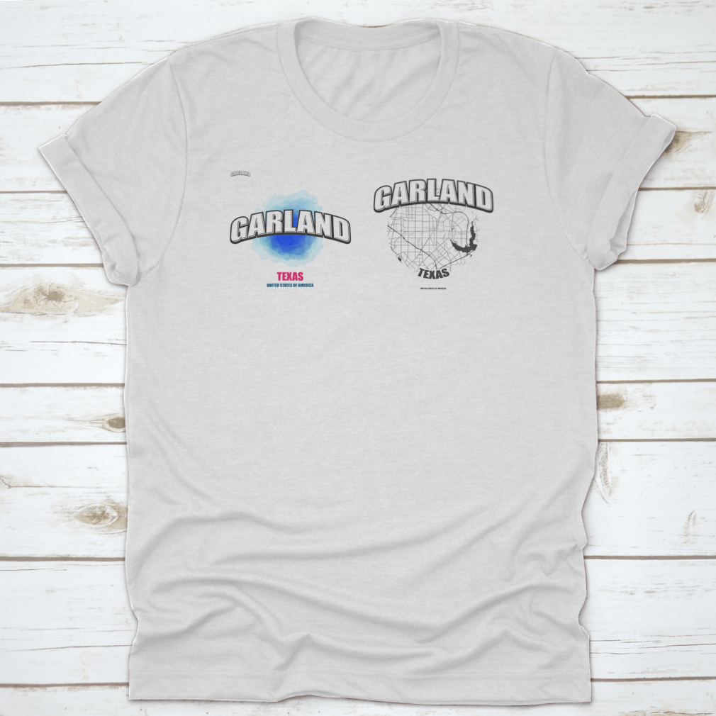 Garland, Texas logo design featuring two-in-one vector arts on a cotton fabric, showcasing a classic fit and midweight material.