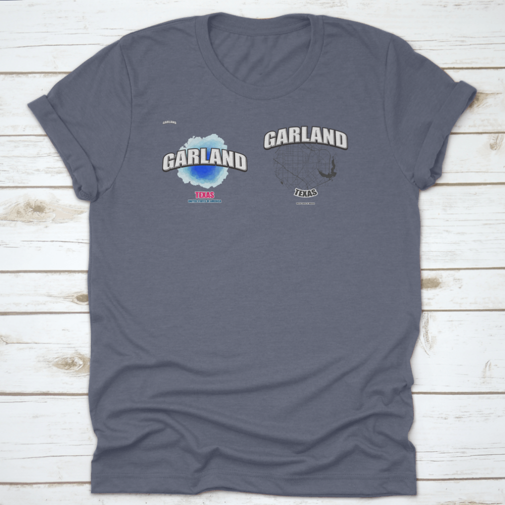 Garland, Texas logo design featuring two-in-one vector arts on a cotton fabric, showcasing a classic fit and midweight material.