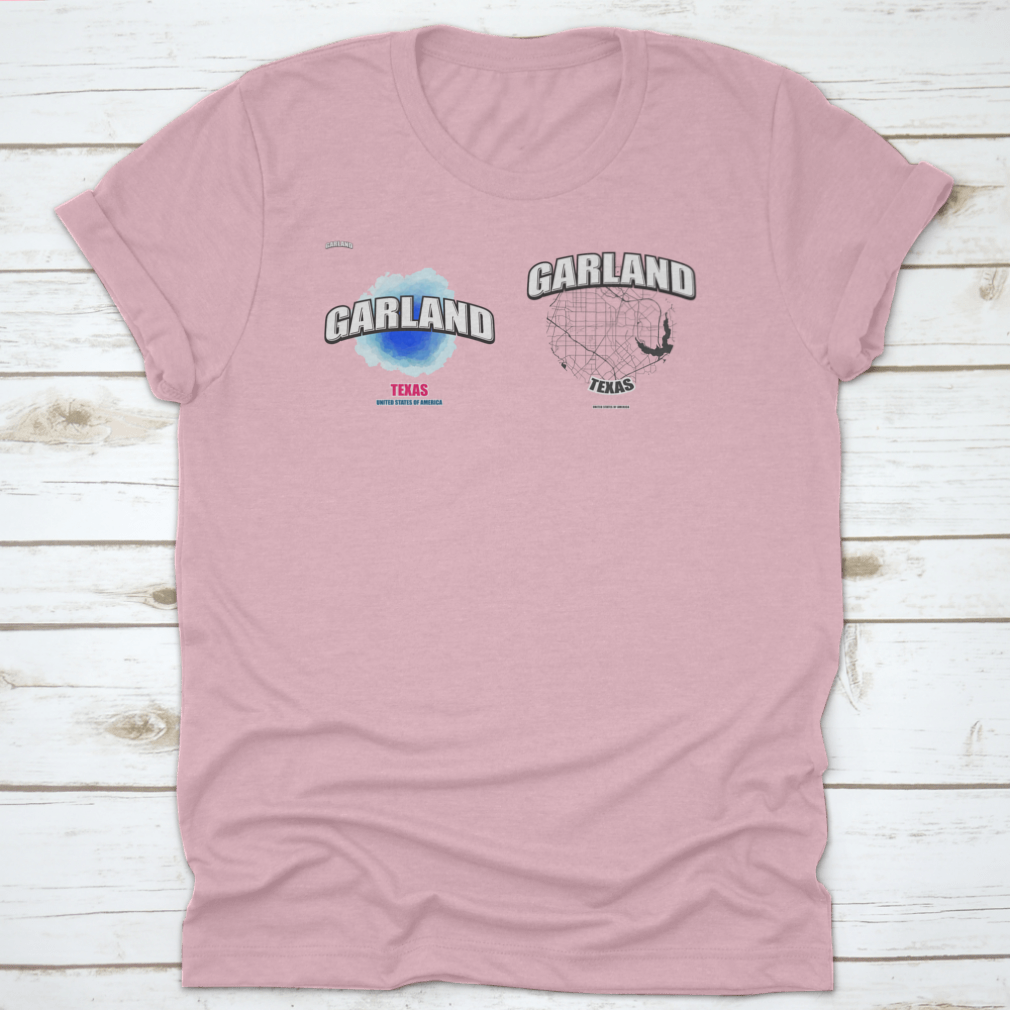 Garland, Texas logo design featuring two-in-one vector arts on a cotton fabric, showcasing a classic fit and midweight material.