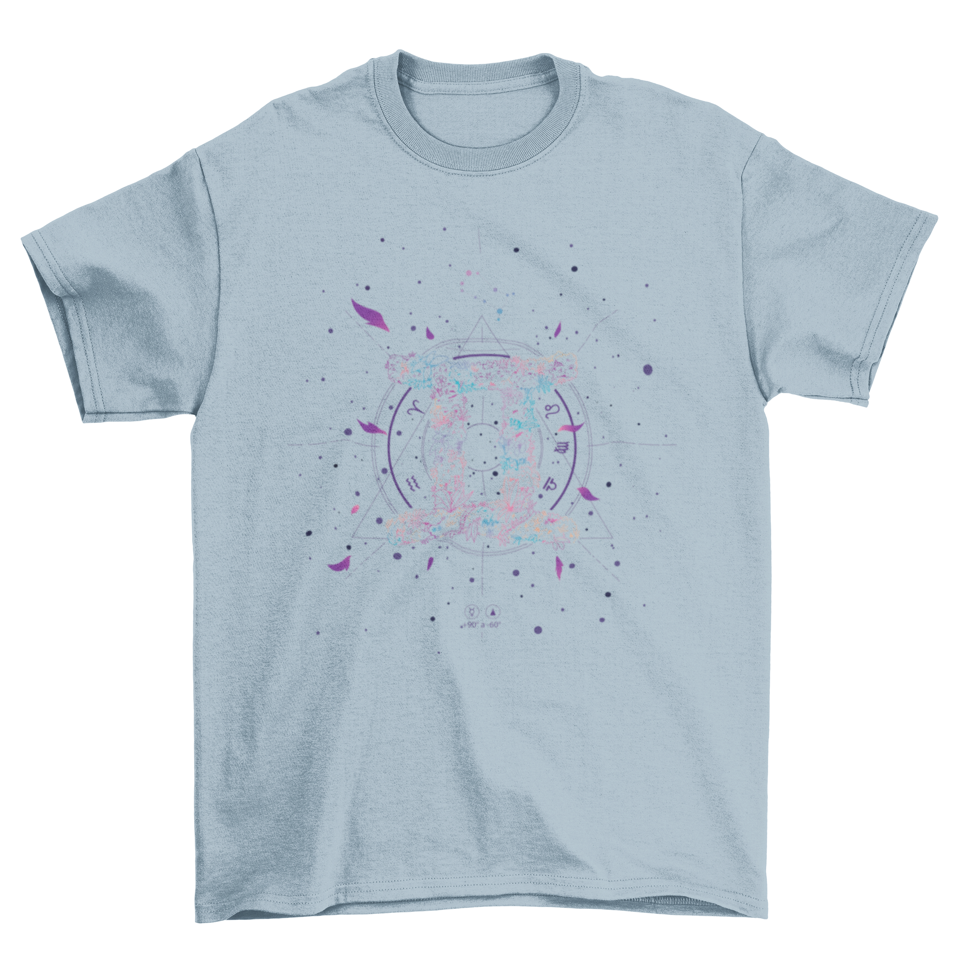 Gemini floral zodiac sign t-shirt featuring intricate flower line art design.