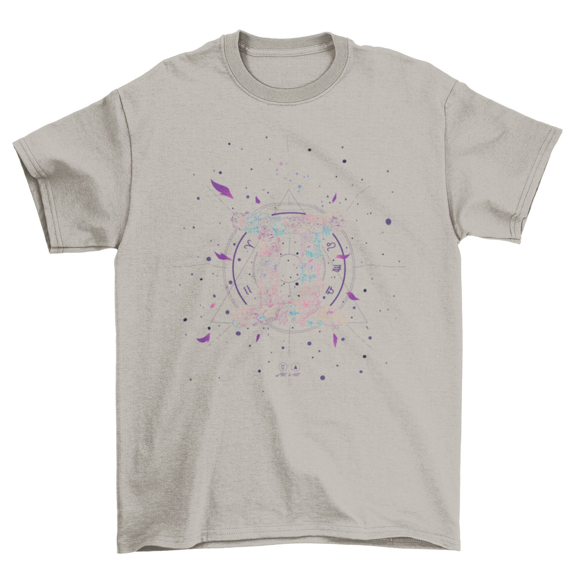 Gemini floral zodiac sign t-shirt featuring intricate flower line art design.