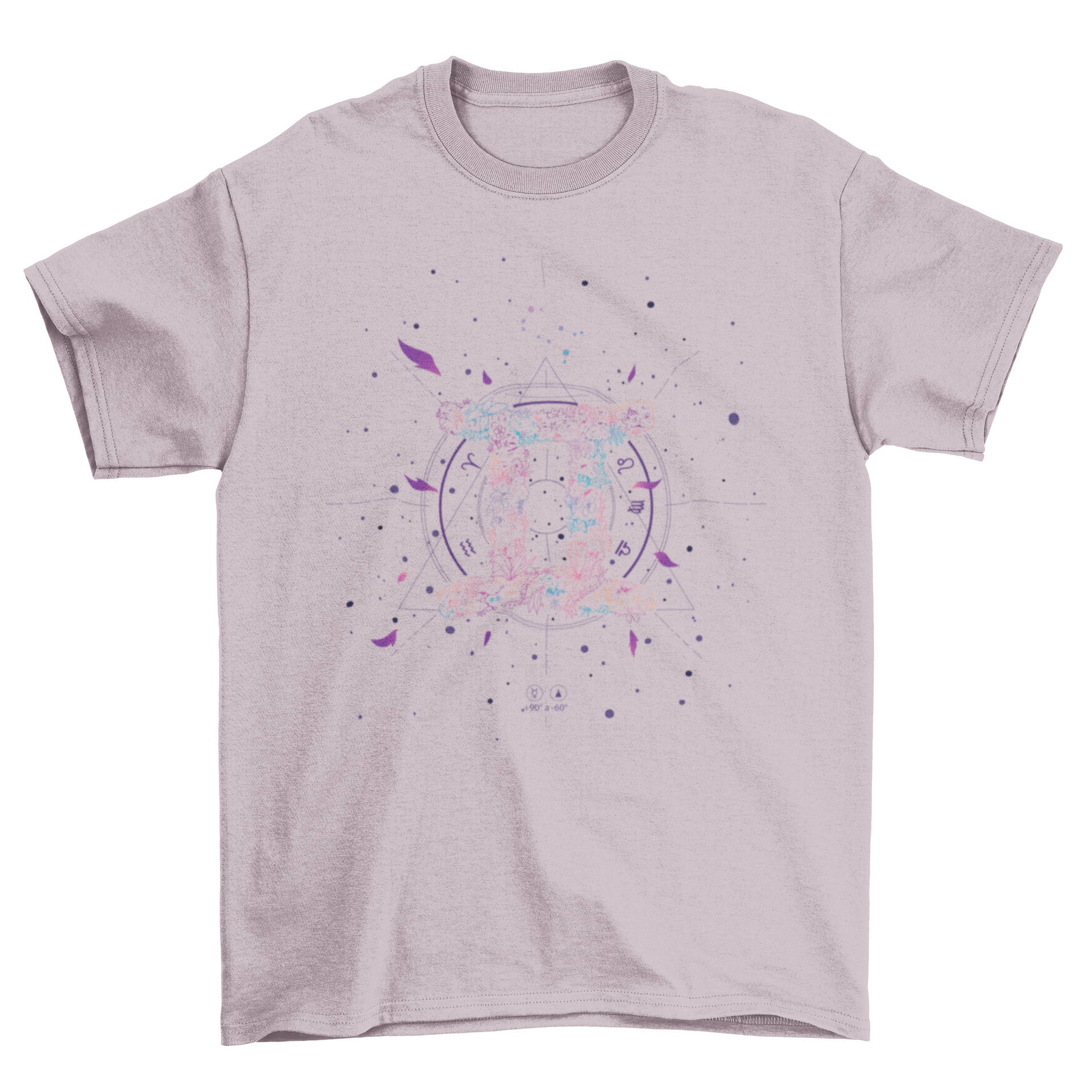Gemini floral zodiac sign t-shirt featuring intricate flower line art design.