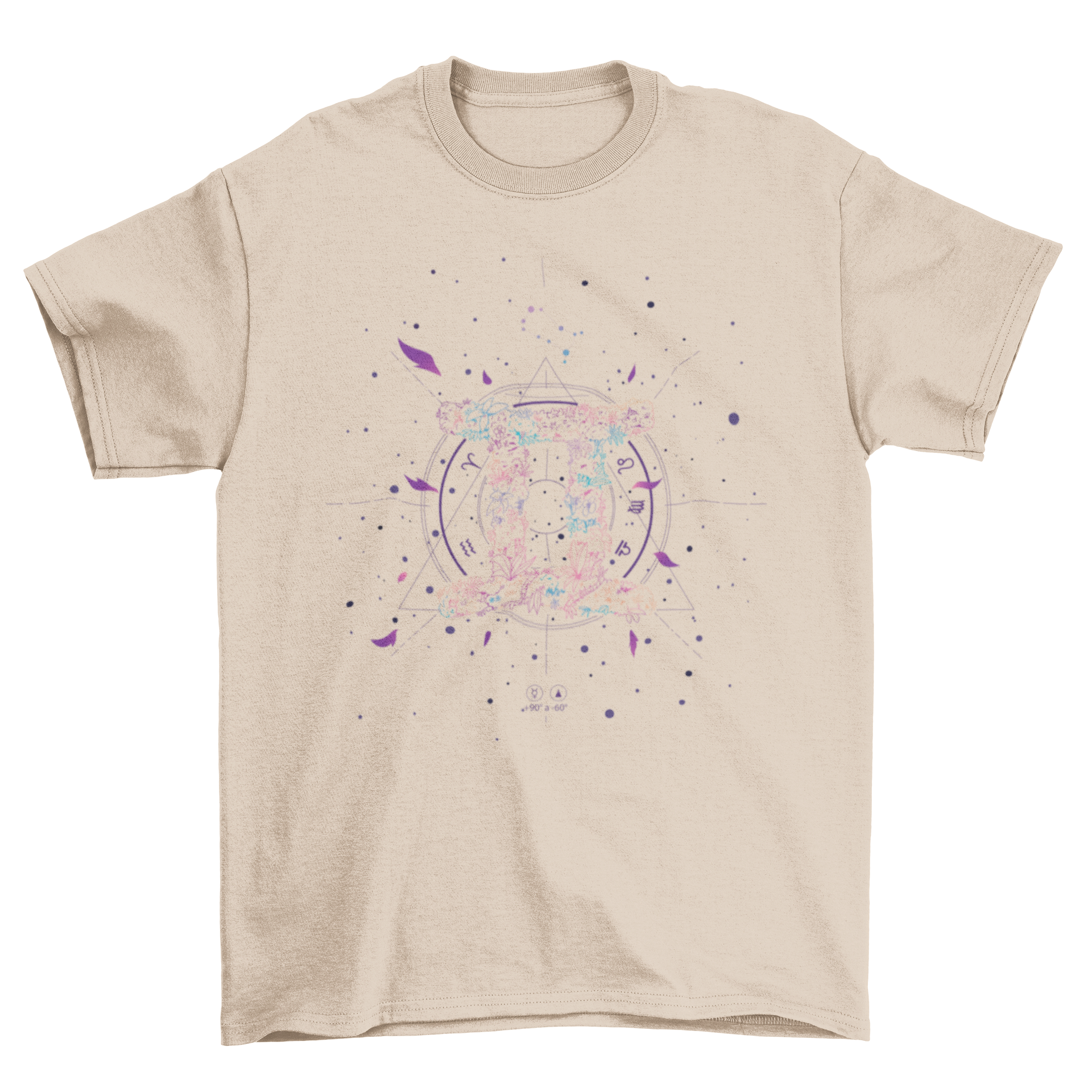 Gemini floral zodiac sign t-shirt featuring intricate flower line art design.