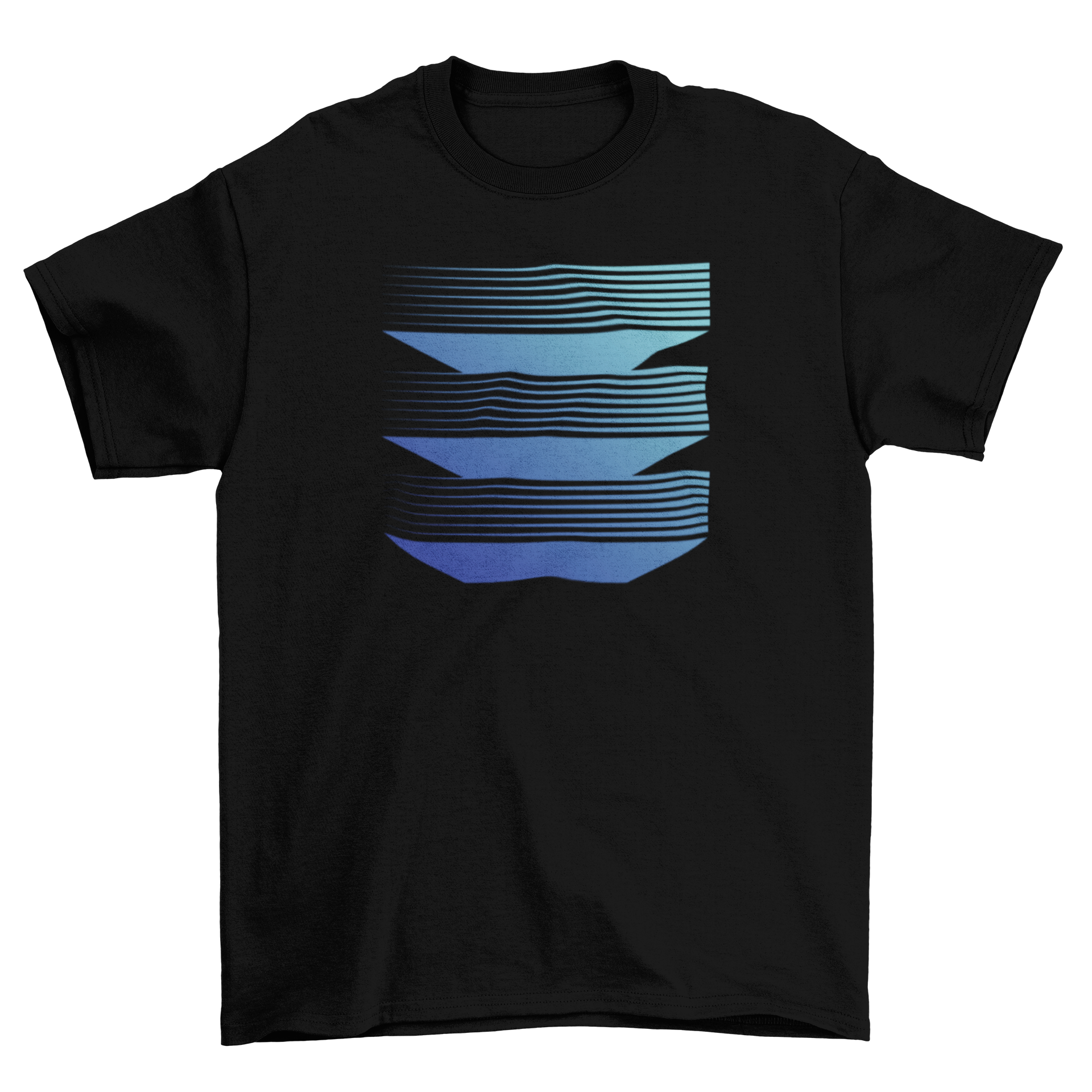 Geometric Levels Abstract T-shirt featuring a modern design with horizontal lines and three distinct levels in an abstract pattern.
