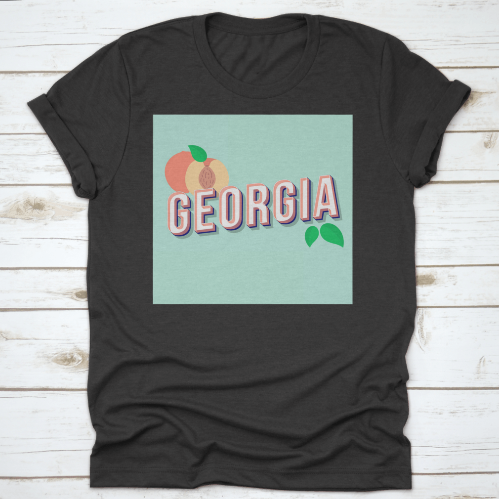 Georgia Vintage 3D Lettering Pop Art font displayed on a stylish t-shirt, showcasing retro bold design.