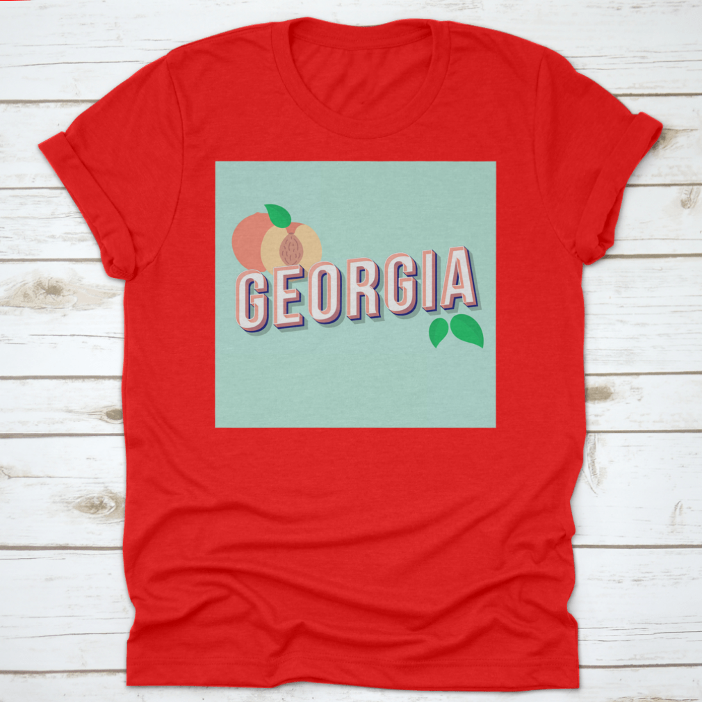 Georgia Vintage 3D Lettering Pop Art font displayed on a stylish t-shirt, showcasing retro bold design.