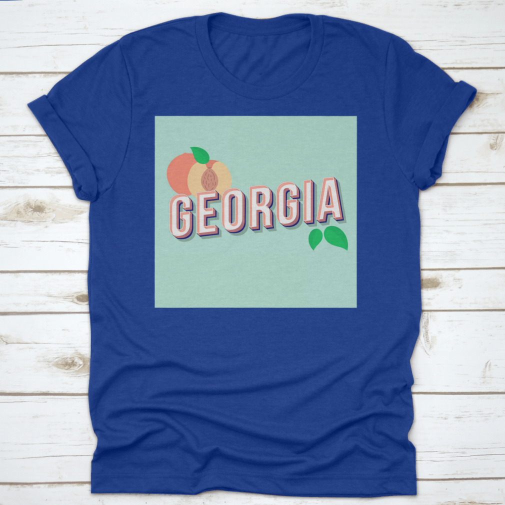 Georgia Vintage 3D Lettering Pop Art font displayed on a stylish t-shirt, showcasing retro bold design.