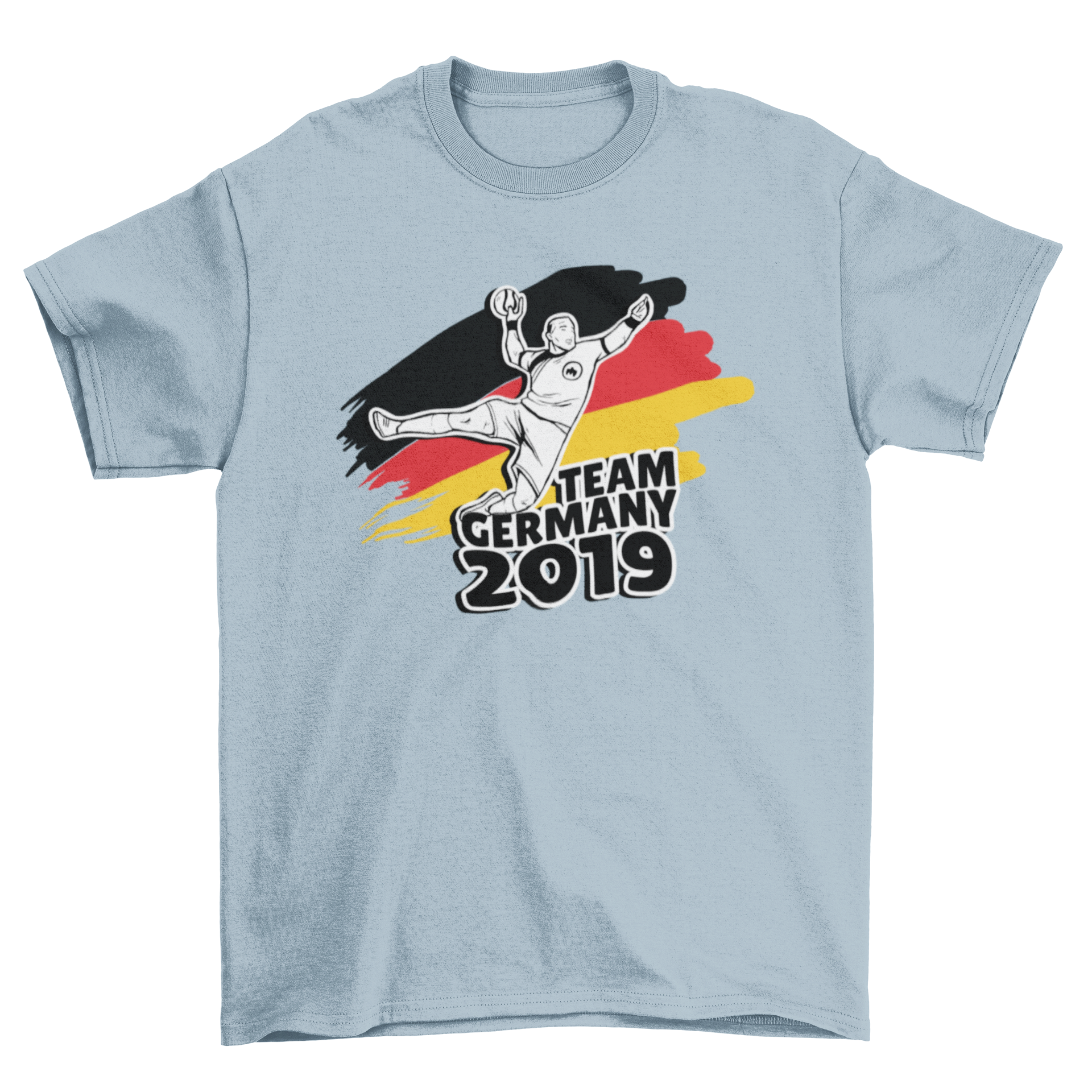 German Handball T-Shirt featuring Team Germany 2019 design with German flag and sporty player graphic.