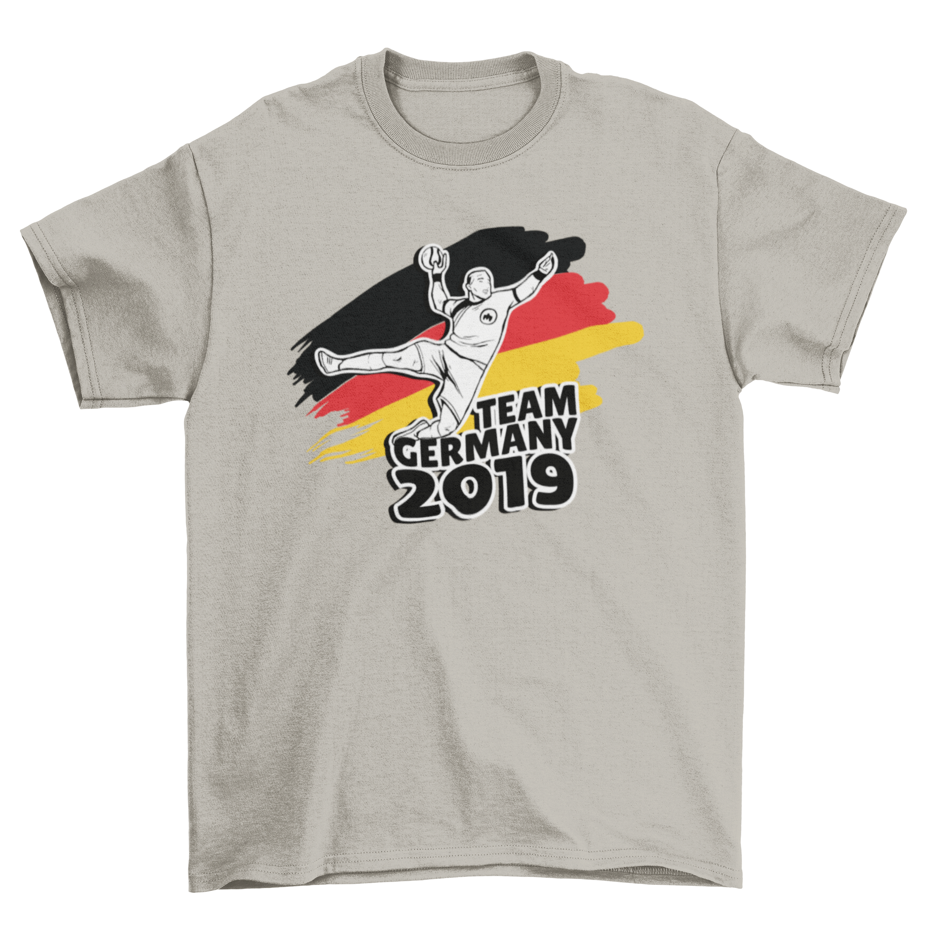 German Handball T-Shirt featuring Team Germany 2019 design with German flag and sporty player graphic.