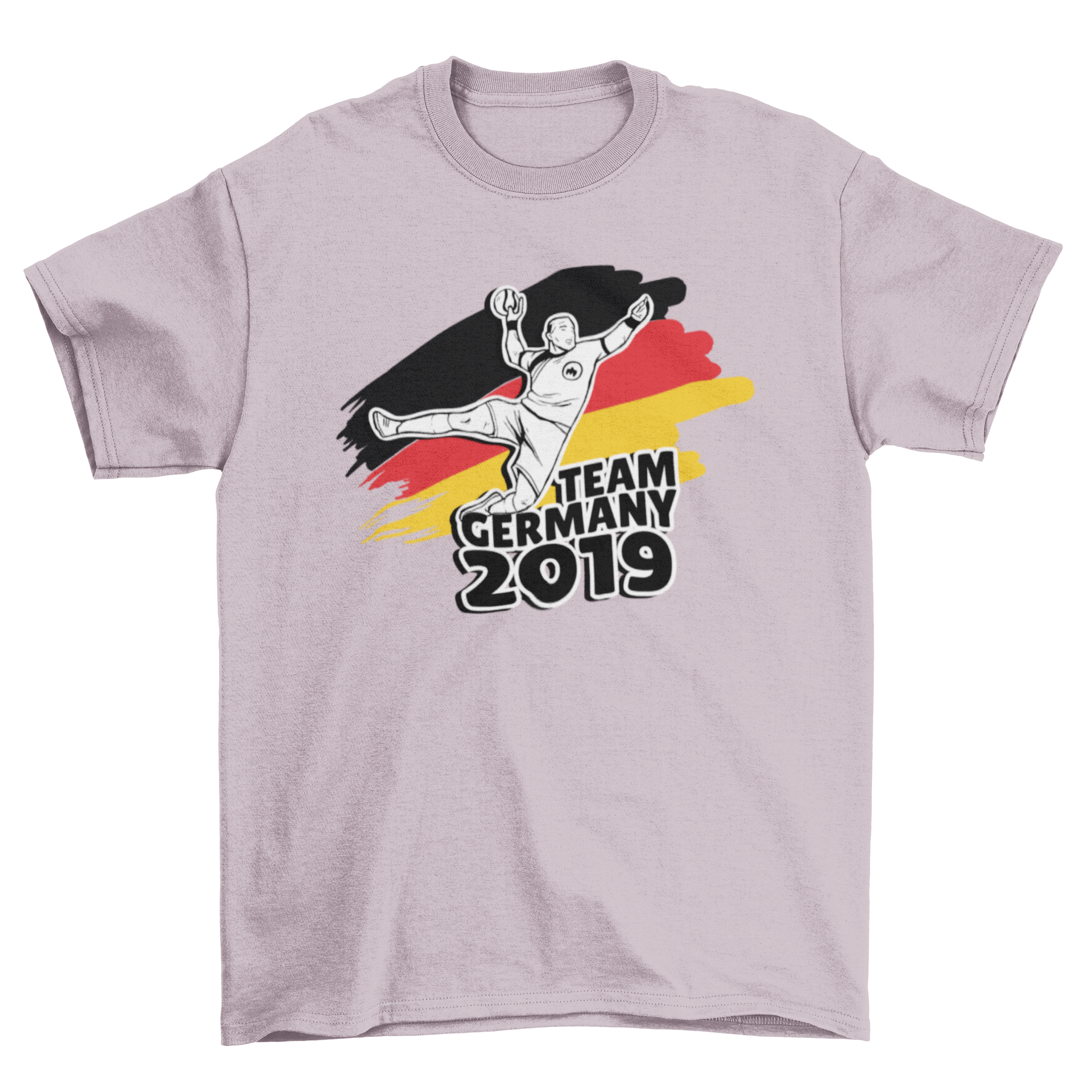 German Handball T-Shirt featuring Team Germany 2019 design with German flag and sporty player graphic.
