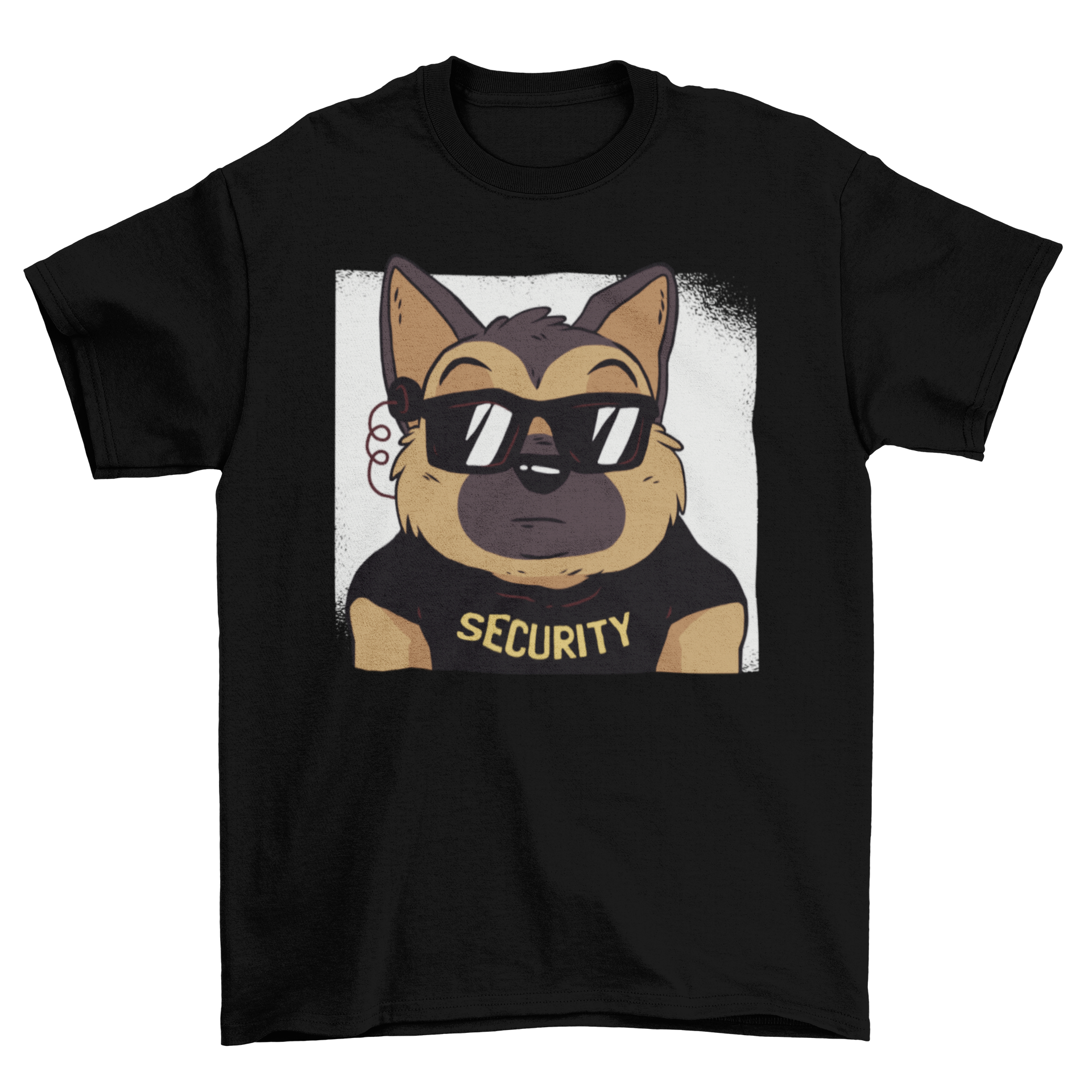 German Shepherd Security T-Shirt featuring a cute puppy in a security costume, perfect for dog lovers.