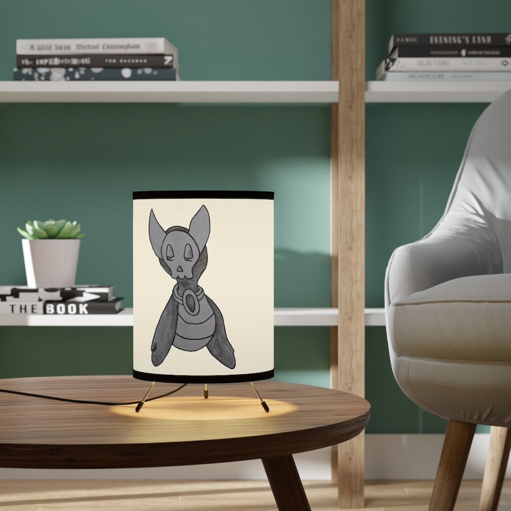 Ghoul Tripod Lamp featuring a galvanized steel base and custom high-resolution printed shade, designed for US and CA plug sockets.