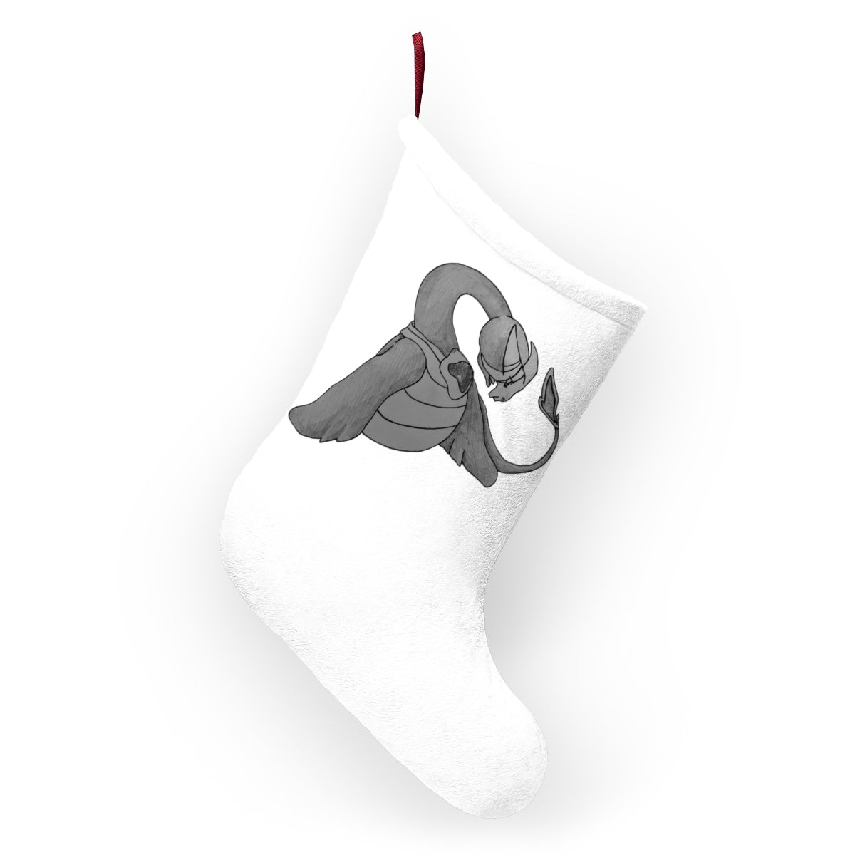 Ghoulaba Christmas Stockings hanging by a fireplace, featuring festive designs and a soft fleece texture.
