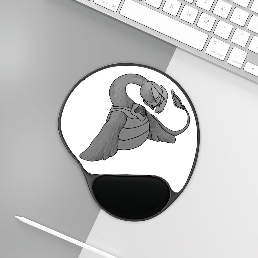 Ghoulaba Mouse Pad with ergonomic Memory Foam wrist rest and custom-printed neoprene insert, featuring a foot-shaped black plastic base.