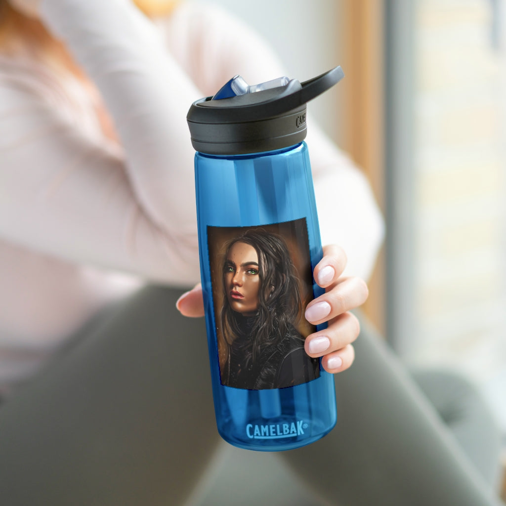 Girl CamelBak Eddy® Water Bottle in vibrant colors, showcasing its durable design and easy-carry handle.