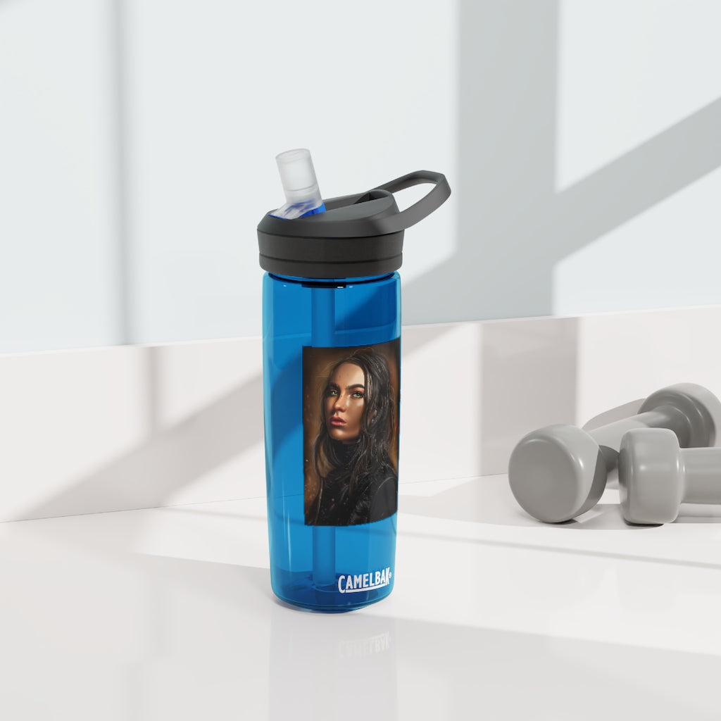 Girl CamelBak Eddy® Water Bottle in vibrant colors, showcasing its durable design and easy-carry handle.