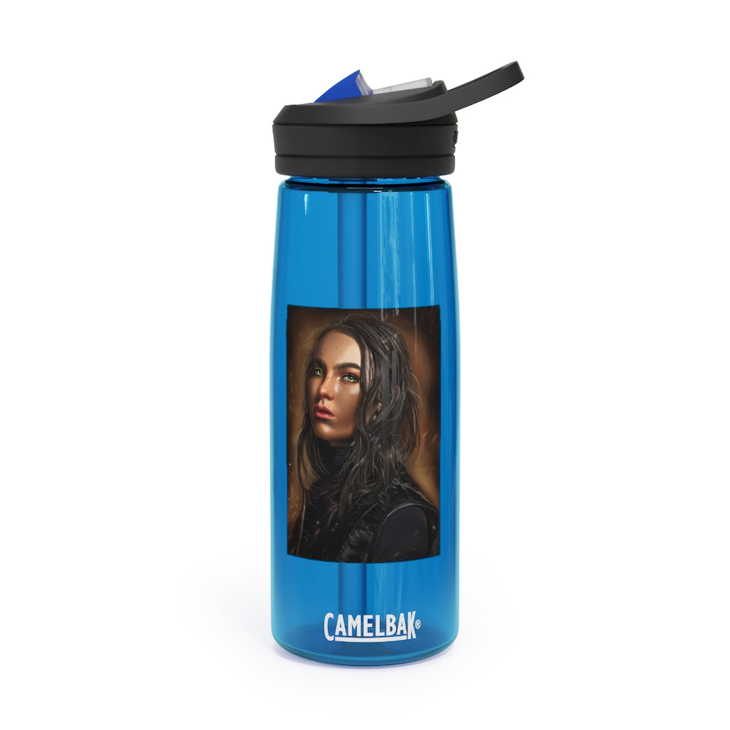 Girl CamelBak Eddy® Water Bottle in vibrant colors, showcasing its durable design and easy-carry handle.