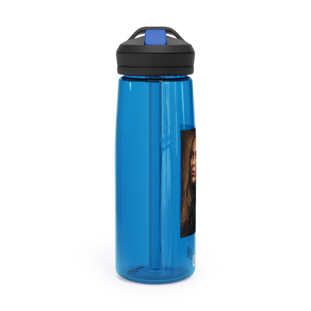 Girl CamelBak Eddy® Water Bottle in vibrant colors, showcasing its durable design and easy-carry handle.
