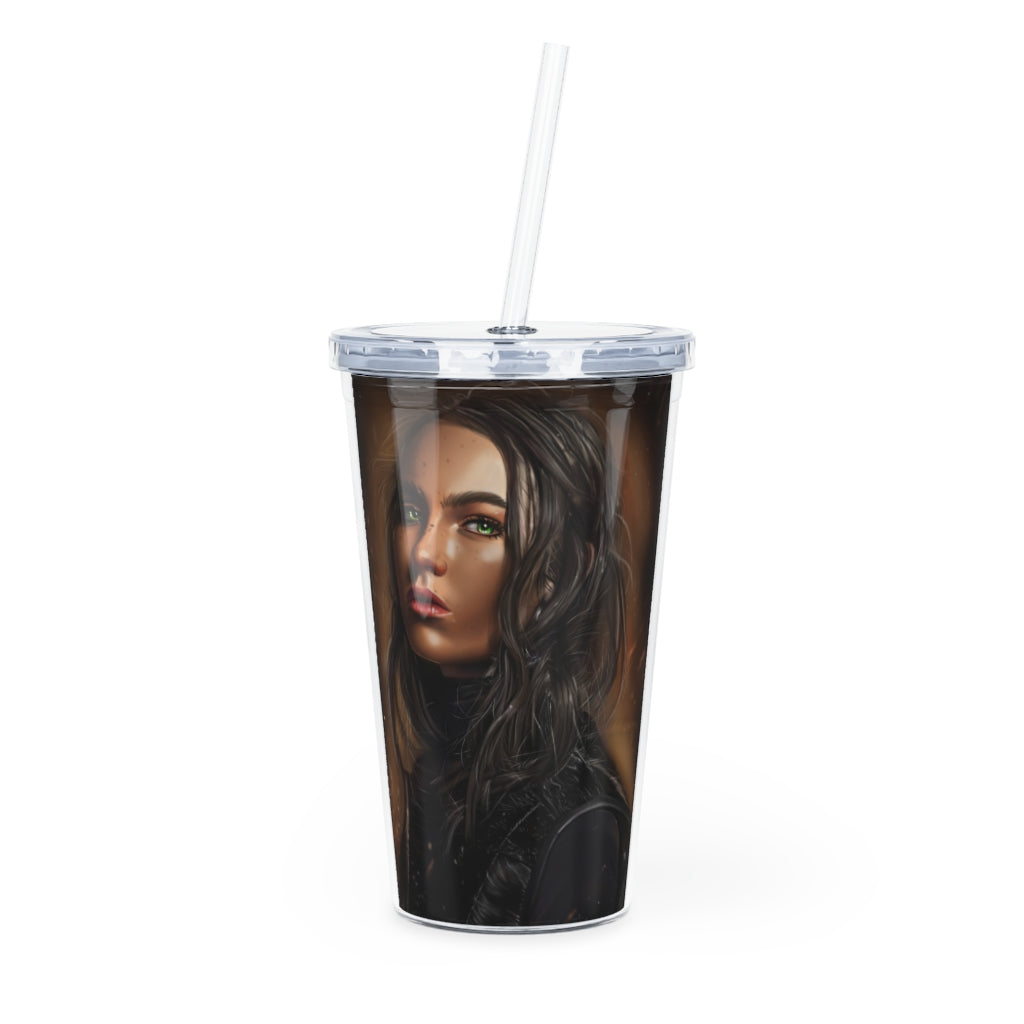 Colorful girl plastic tumbler with straw and lid, perfect for events and customization.