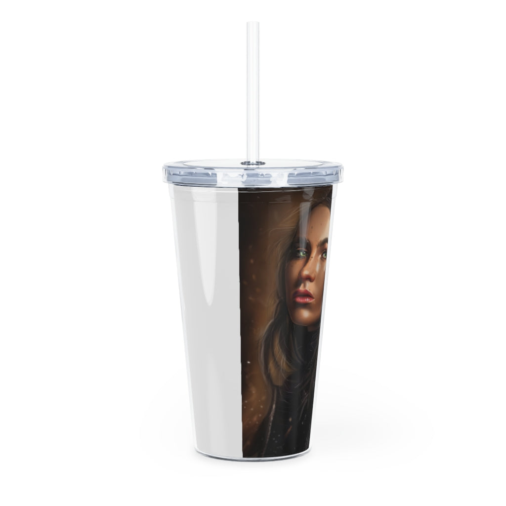 Colorful girl plastic tumbler with straw and lid, perfect for events and customization.
