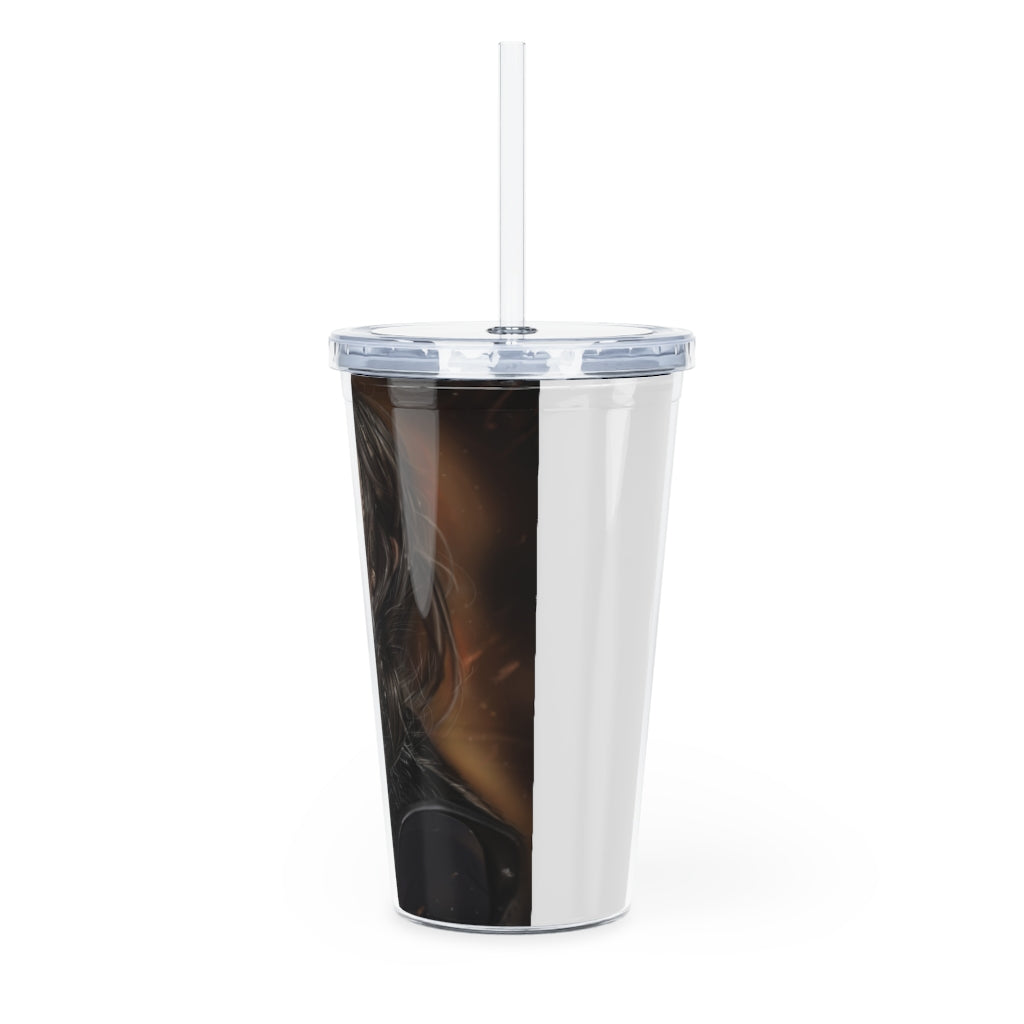Colorful girl plastic tumbler with straw and lid, perfect for events and customization.