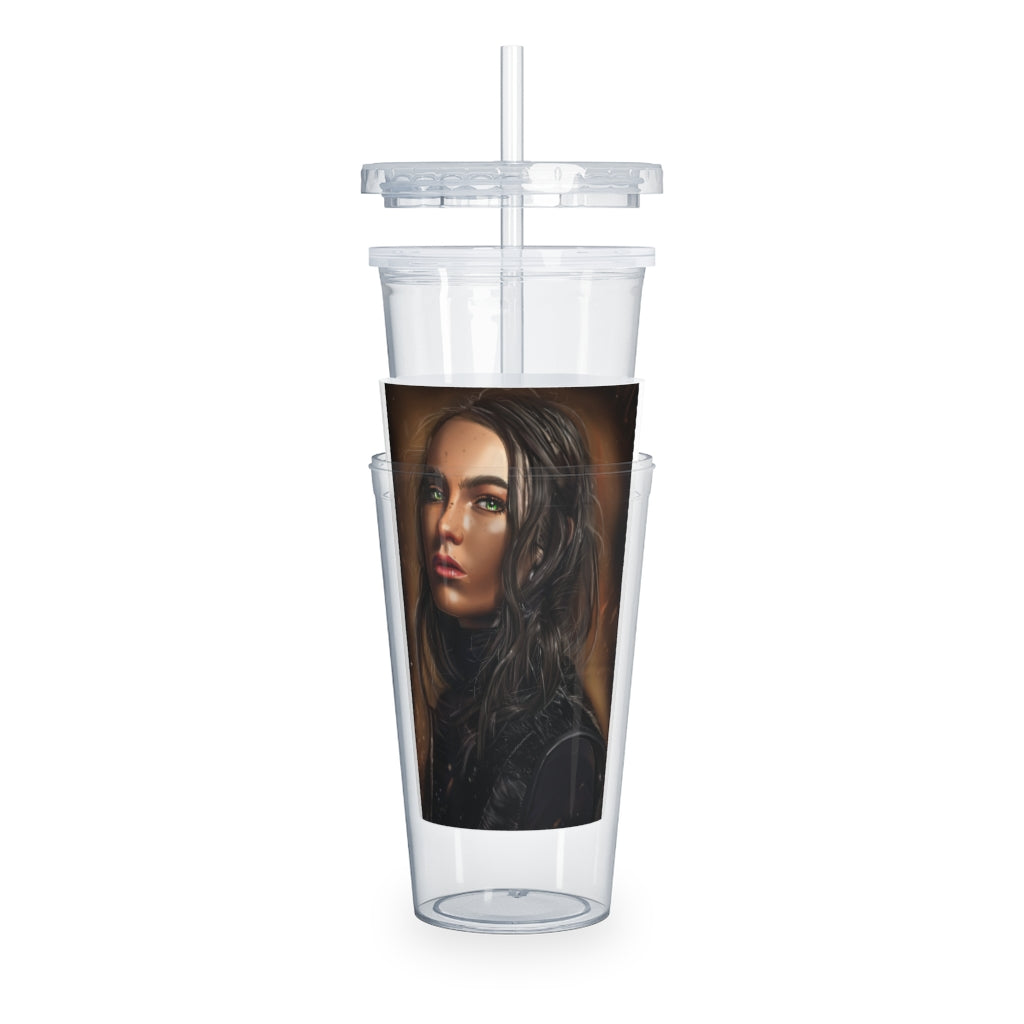 Colorful girl plastic tumbler with straw and lid, perfect for events and customization.