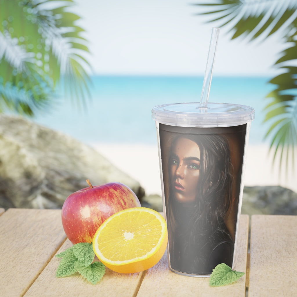 Colorful girl plastic tumbler with straw and lid, perfect for events and customization.
