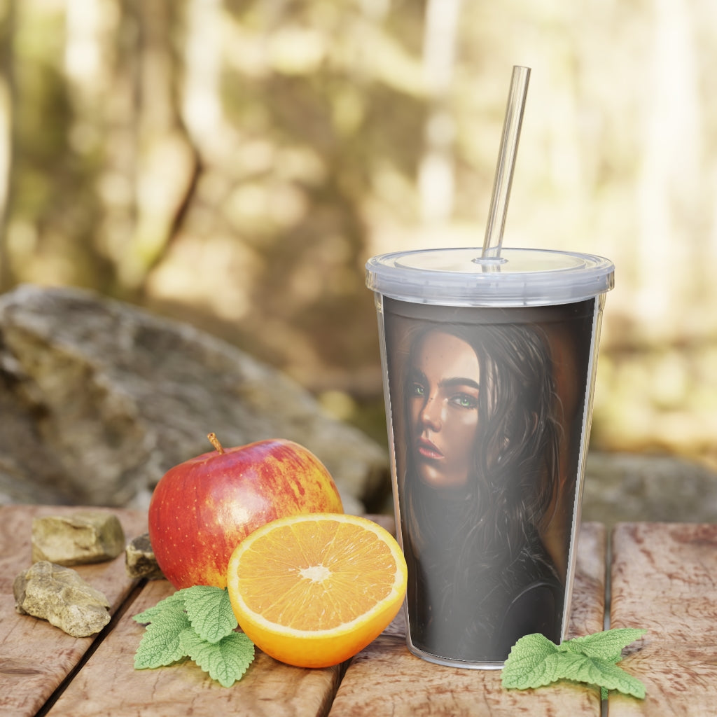 Colorful girl plastic tumbler with straw and lid, perfect for events and customization.