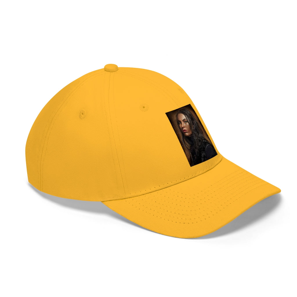 Girl Unisex Twill Hat in cotton twill fabric, featuring a classic 6-panel design and adjustable Velcro closure.