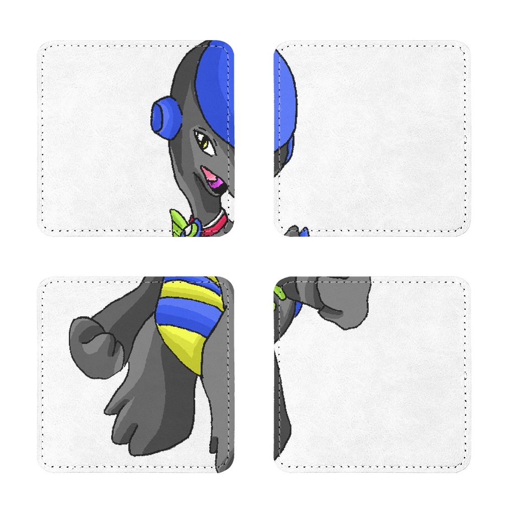 Pack of four Glissgliss sublimation coasters made of PU leather, featuring a white printable face and elegant white stitching.