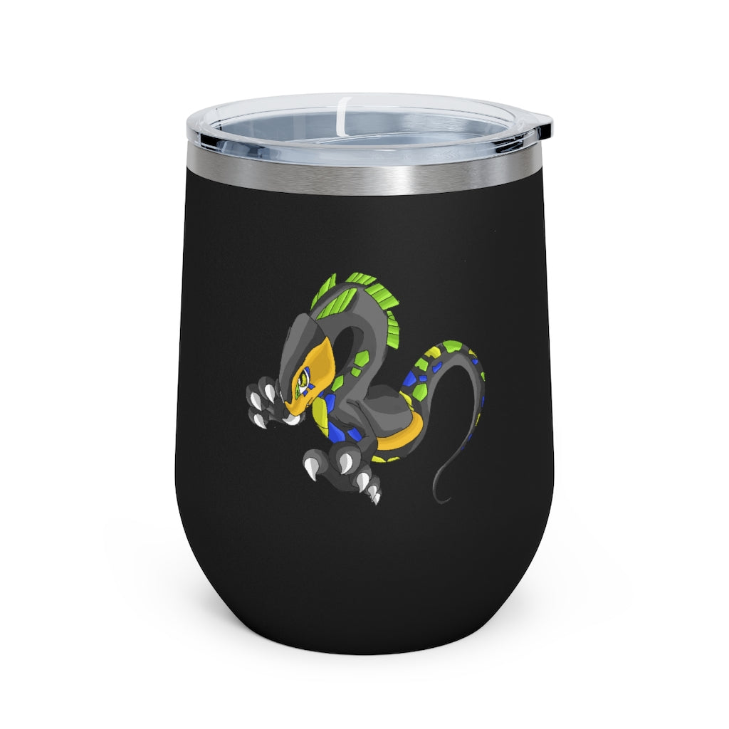 Glisstron 12oz Insulated Wine Tumbler with clear lid, showcasing its sleek stainless steel design and customizable surface.