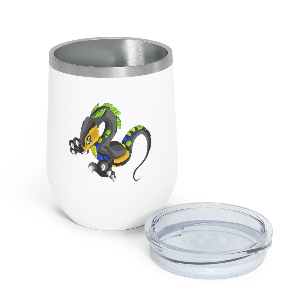 Glisstron 12oz Insulated Wine Tumbler with clear lid, showcasing its sleek stainless steel design and customizable surface.