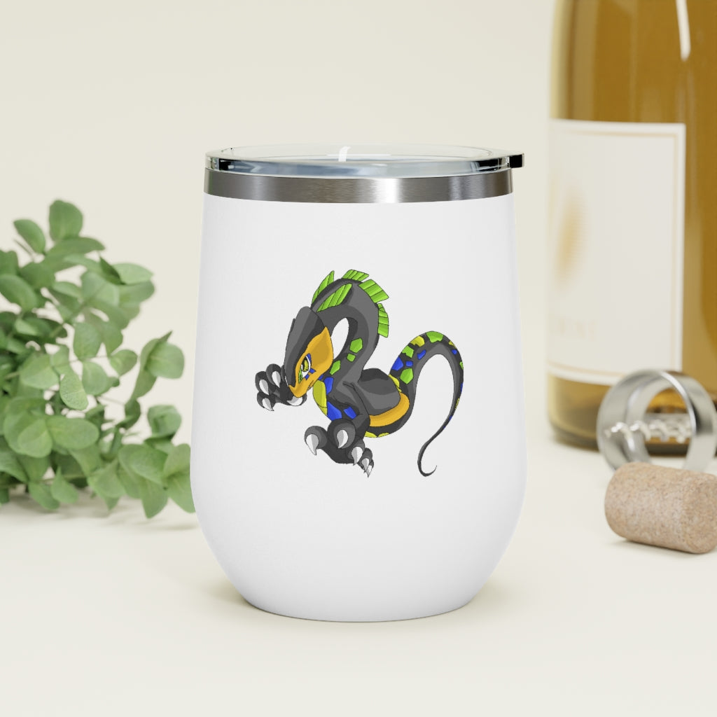 Glisstron 12oz Insulated Wine Tumbler with clear lid, showcasing its sleek stainless steel design and customizable surface.