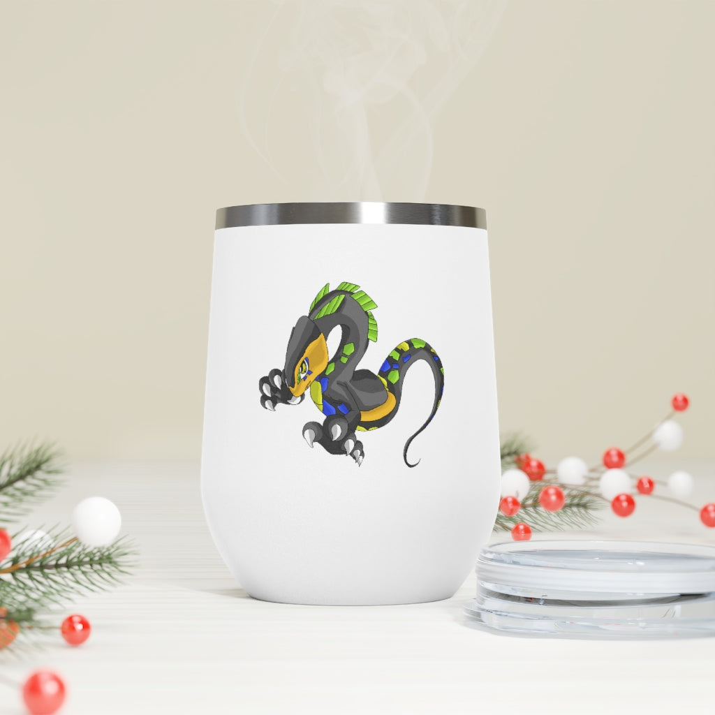 Glisstron 12oz Insulated Wine Tumbler with clear lid, showcasing its sleek stainless steel design and customizable surface.