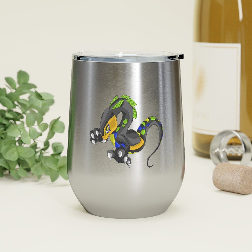 Glisstron 12oz Insulated Wine Tumbler with clear lid, showcasing its sleek stainless steel design and customizable surface.