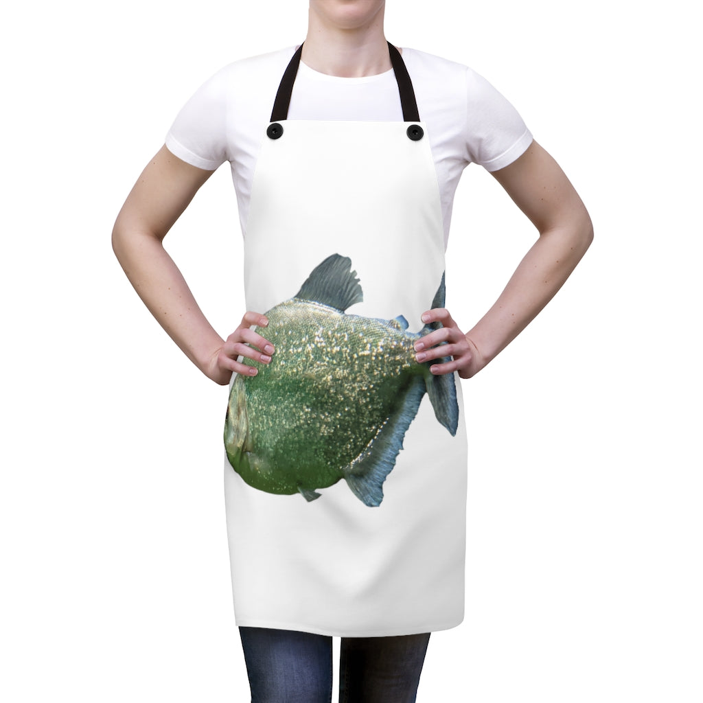 Glitter Green Fish Apron featuring a vibrant green color and glittery fish design, with black detachable twill straps.