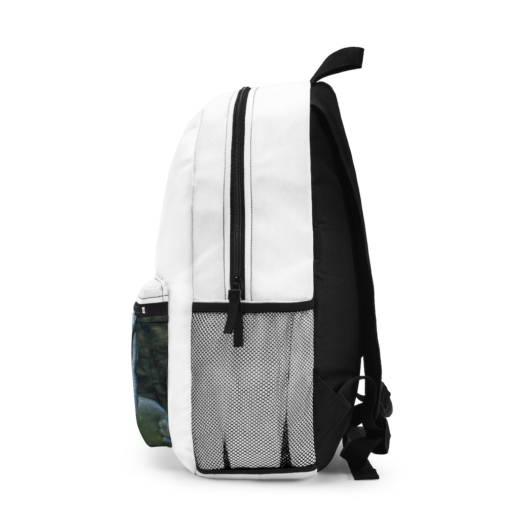 Glitter Green Fish Backpack made from durable spun polyester, featuring adjustable straps and a waterproof design.