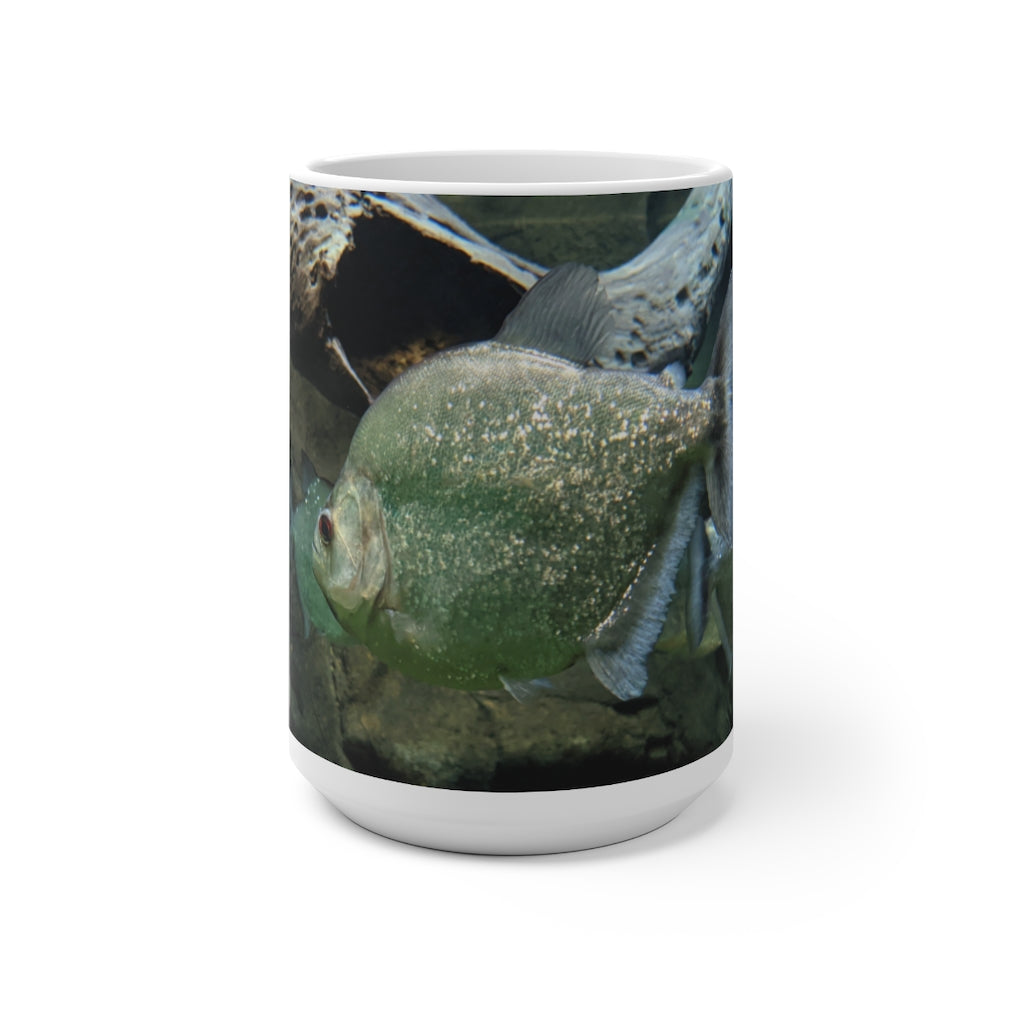 Glitter Green Fish Color Changing Mug showcasing vibrant colors and whimsical design, perfect for warm beverages.